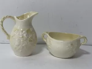VINTAGE - IRISH BELLEEK "IVY" YELLOW LUSTER CREAMER & SUGAR - Picture 1 of 10