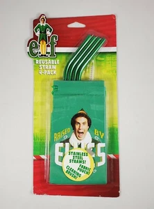 Paquete de 4 pajitas reutilizables Elf de acero inoxidable ~ bolsa de tela ~ cepillo de limpieza - Imagen 1 de 5