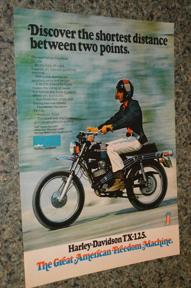 1973 HARLEY DAVIDSON TX-125 ORIGINAL ADVERTISEMENT PRINT AD 73 MOTORCYCLE TX125 - Image 1 of 1