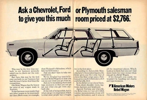1969 New 1970 American Motors AMC Rebel Wagon  2-Page Original VINTAGE PRINT AD - Picture 1 of 4