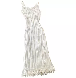 Vintage Classique by Shawn Maxikleid elfenbeinfarben transparent Crinkle Plissee Häkelsaum 276L - Bild 1 von 8