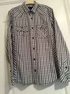 NEXT Grey Stripe Long Sleeved Cotton Shirt Size M - Slimmer Fit UNWORN - Picture 1 of 6