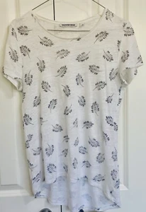 COUNTRY ROAD sz XS WOMENS Linen Cotton Round Neck White Feather Tee T-shirt Top - Picture 1 of 8