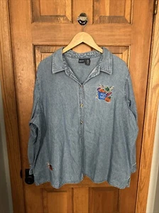 Jeans vintage 2XL denim donna Halloween ricamato dolcetto o scherzetto top anni '90 - Foto 1 di 7