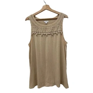 J.Jill Sz Large Tan Beige Sleeveless Crochet Modal Soft Stretch Jersey Knit Tank - Picture 1 of 7
