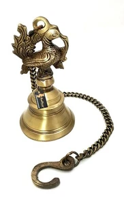 Brass Peacock Design Hanging Bell With Chain for Pooja Home, Temple Diwali Decor - Picture 1 of 6