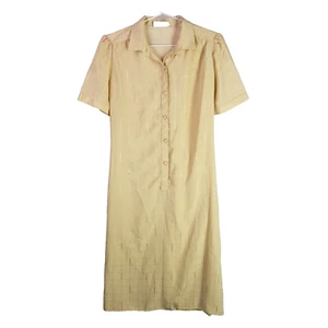 Vintage JL Lanvin 1960s Silk Dress Size 12 Yellow Check Short Sleeve Button - Picture 1 of 10