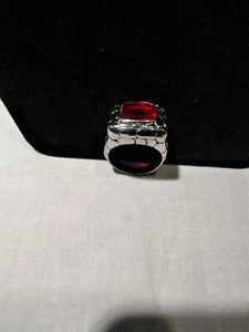 Men Red Ruby Ring Size 10 Sterling Silver - Picture 1 of 8