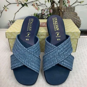 Italian Shoemakers Womens navy blue Size 8.5 Sandals Handmade Italian Footwear - Picture 1 of 6