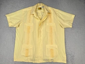 The Genuine Haband Guayabera Shirt Men Extra Large Yellow 4 Pocket Poly READ - Picture 1 of 14