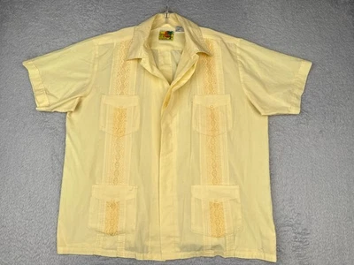 The Genuine Haband Guayabera Shirt Men Extra Large Yellow 4 Pocket Poly READ - Image 1 of 4