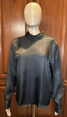 Nova Blusa Feminina Gant Manga Longa Seda Preta Decote Redondo Tamanho 10 com Etiquetas - Imagem 1 de 4