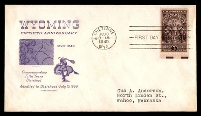 Mayfairstamps US FDC 1940 Wyoming 50th Anniversary First Day Cover aau_88237 - Image 1 of 2