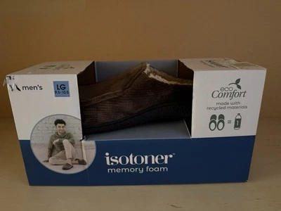 Isotoner 记忆泡沫拖鞋男式大号(9.5-10.5 码)- 黑巧克力 全新带盒 — 第 1/4 张图片