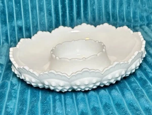 Fenton White Milk Glass Hobnail Chip & Dip Bowl Plate Candle Holder Decor - Picture 1 of 11
