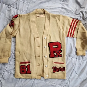 Maglione cardigan vintage Dehen 100% lana anni 60 Varsity Letterman 1961 pallavolo PX ?  - Foto 1 di 15