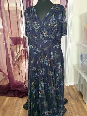 Scarlett & Jo Dark Floral Maxi Dress, Size 26, Fully Lined, VGC, See Listing - Image 1 of 4