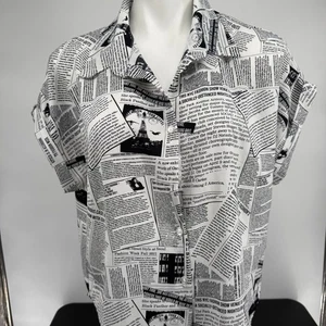 Newspaper Print Button-Down Shirt - Picture 1 of 3