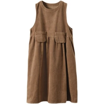 New Retro Women Corduroy Vest Dress Autumn Sleeveless Loose Corduroy Foto 1 de 4