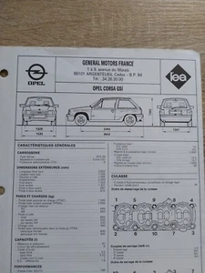 Opel Corsa Gsi 1.6 100cv Fiche Technique Regla tech 1991 6 Pages - Picture 1 of 2