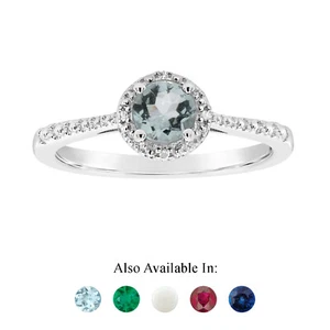 Sterling Silver 5mm Round Genuine Natural Aquamarine Diamond Accent Halo Ring - Picture 1 of 4