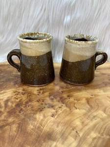Studio Art Pottery Mugs Brown Dip Hand Made Signed by Artist Lot of 2 Cups - Picture 1 of 18