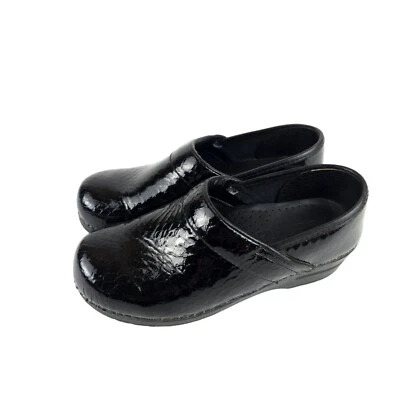 SANITA Clogs Black Snake Skin Print Embossed Patent Leather Shoes Size 37 - US 6 - Image 1 of 4