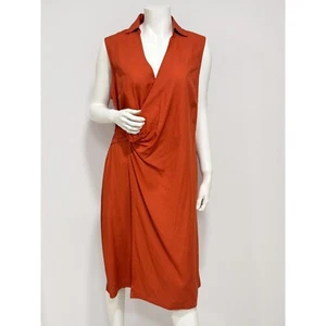 Ann Taylor Petite Women's Burnt Orange Sleeveless Faux Wrap Dress Size 14P - Picture 1 of 6