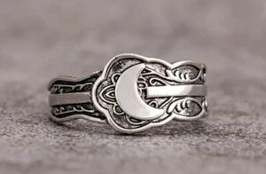 Neu Damenring Gravur Boho Vintage Mond Blume Schmuck Geschenkidee für Sie 9 - Bild 1 von 4
