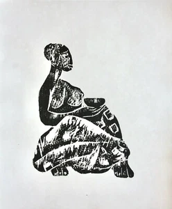 Karl-Heinz Hansen Bahia (1915-1978), Holzschnitt, sitzende Frau mit Schale - Bild 1 von 8