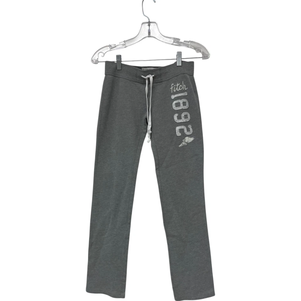 Abercrombie & Fitch Sweatpants Kids Large Gray Spellout Pull On Fleece Pull On - Image 1 of 4