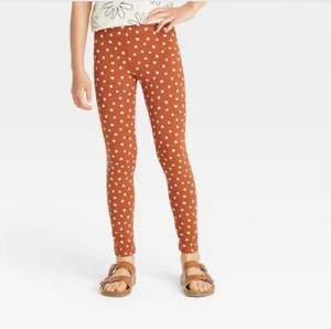2 NWT Cat & Jack Girls Leggings Full Waistband Elastic Orange Polka Dot Med 7/8 - Picture 1 of 2