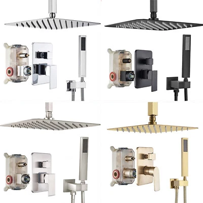 Ceiling Mount Shower Faucet Set Rainfall Shower Head Combo System w/ Mixer Valve - Image 1 of 4