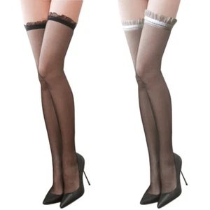 Japanese Ruffle Trim See Through Silky Over Knee Long Stockings for Women - Picture 1 of 9