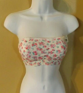 Womens Size L White with Pink Flowers Sexy Lace Bandeau Bra Brand B intimates - Picture 1 of 2