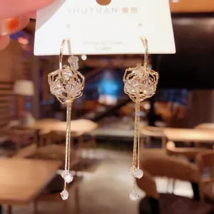 Rose Flower Dangle Drop Earrings for Women,Long Tassel Crystal Flower Earrings - Picture 1 of 4