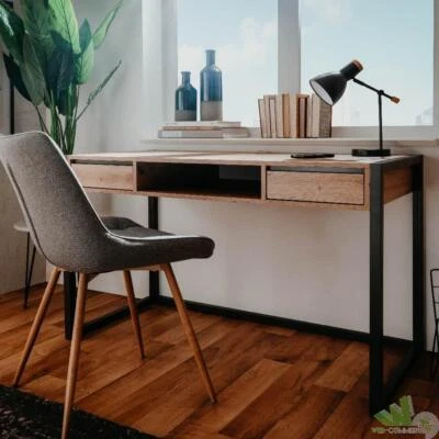 SCRIVANIA 2 CASSETTI RETTANGOLARE 120x60XH75 CM QUERCIA ANTRACITE INDUSTRIAL - Immagine 1 di 4