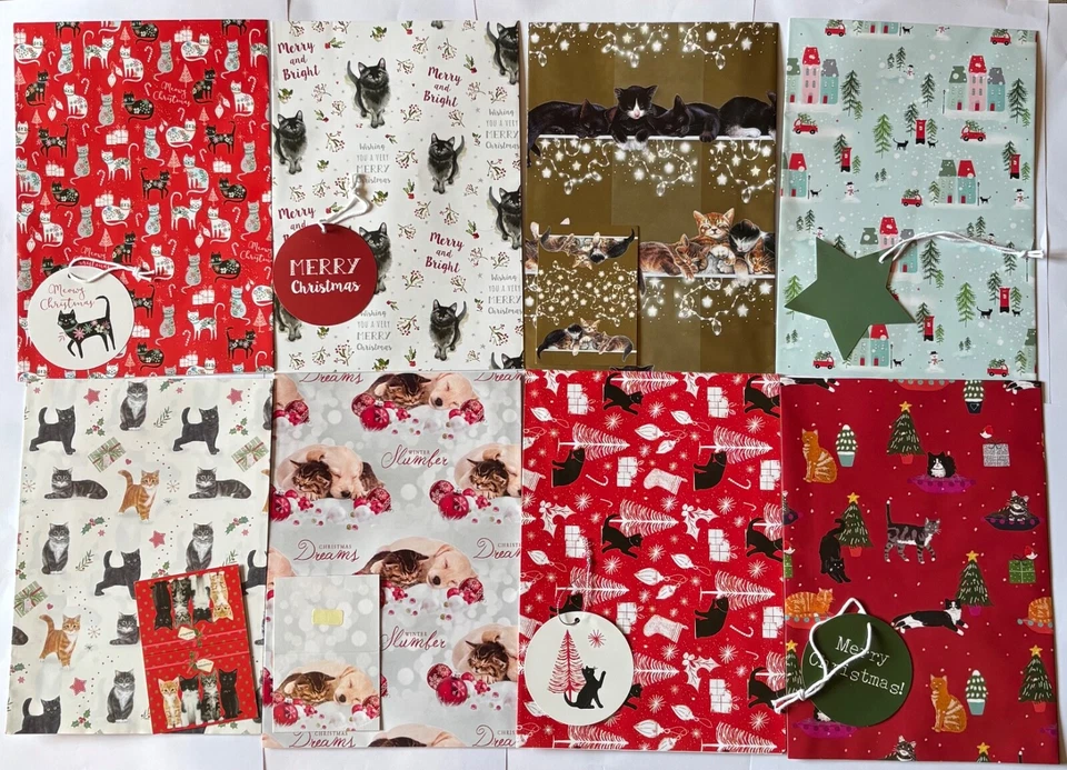 Cat Christmas Gift wrap 2 sheets & tags 8 designs choose from black tabby ginger - Image 1 of 1