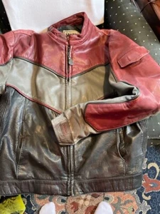 Vetter Leather vintage 90s red gray black tab motorcycle biker jacket Size 46 - Picture 1 of 7