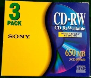 Sealed Sony CD-RW CD Rewritable 650MB 74min (3CD-RW650) 3 Pack - Afbeelding 1 van 2
