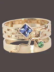 ANELLO A FASCIA DE MARCAY ORO GIALLO MASSICCIO 14K PIETRA VERDE OILITE GRIGLIA MISURA 9,75 7934 - Foto 1 di 5