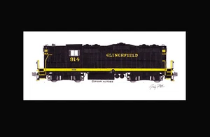 Clinchfield GP7 #914 11""x17"" estampado enmarañado firmado por Andy Fletcher - Imagen 1 de 1