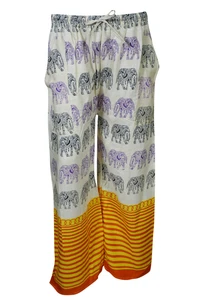 Boho Gypsy Hippie Loose Harem Pant Elephant Print Wide Leg Palazzo Pants M
