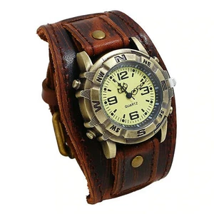 Reloj Pulsera Vintage Retro Cuero Brazalete Banda Ancha Steampunk Hombre Cuarzo - Imagen 1 de 5