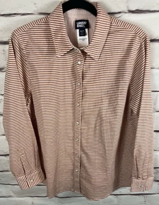 NWT Lands End Women’s Size M/P Beige Striped Long Sleeve Button Up Shirt - Picture 1 of 6