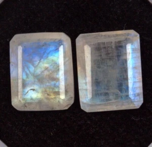 Natural Rainbow Moonstones Octagon Cut Pair 9x7 mm 4.01 CTS Loose Certified Gems - Picture 1 of 4