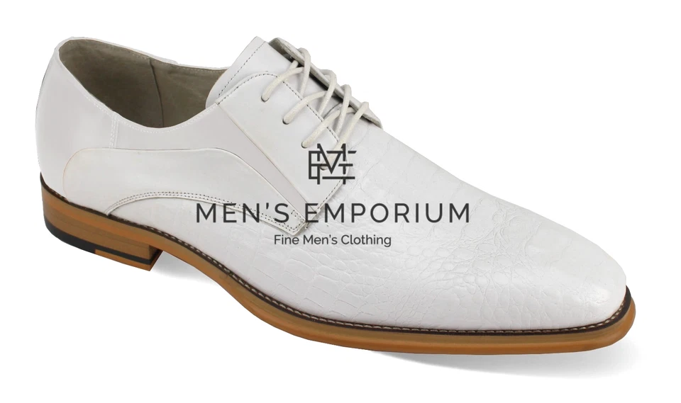 NUEVO Giovanni Hombres Moda Zapatos de Vestir Estampado de Cocodrilo Cuero Genuino Con Cordones Blanco Foto 1 de 1