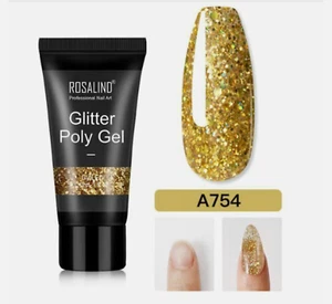 Rosalind Glitter Polygel Acryl Gel Extension Nail Acrylic Builder BIAB Gold 30ml - Picture 1 of 8