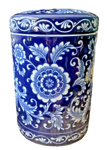 Pier 1 One Mandarin Cobalt Blue & White Porcelain Canister Storage Jar 9” w/Lid - Picture 1 of 5