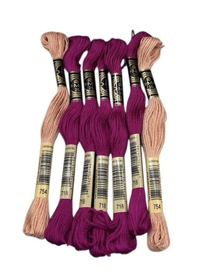 Lot of 7 DMC Embroidery Cotton 8.7y Each Skeins Plum 718 & Light Peach 754 NEW - Image 1 of 4